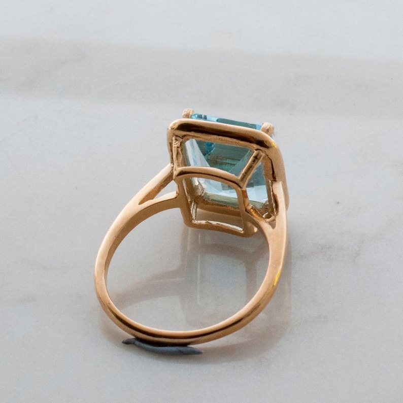 Blue Topaz Gold Ring Square stone Swiss Blue Topaz Blue gemstone Prong setting Rectangular ring Statement ring something blue image 5