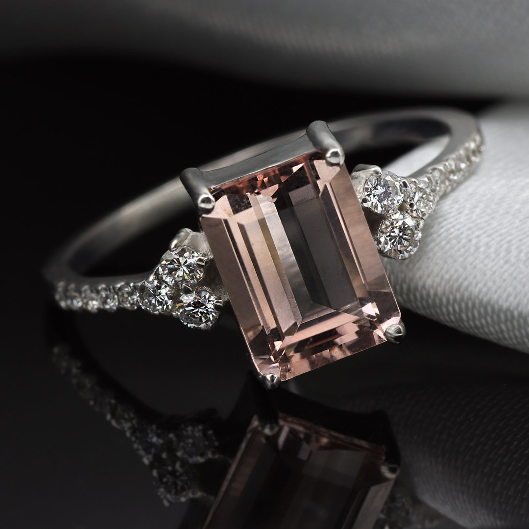 Morganite and Diamond Ring, Vintage Style Morganite Gold Ring, Genuine ...