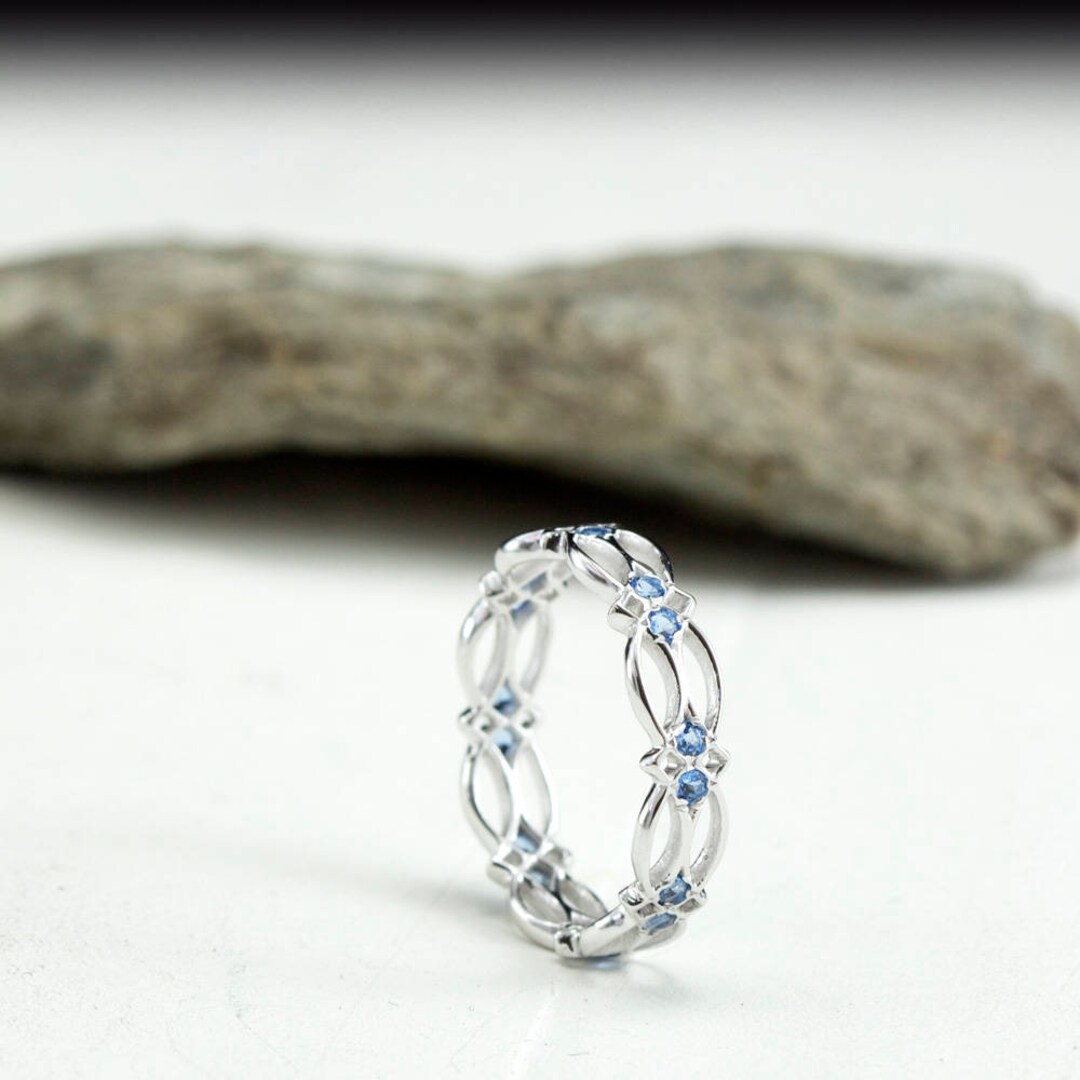Sterling Silver Blue Simulated Topaz Ring – Celtic Knot Band, Size 9, 925 Silver