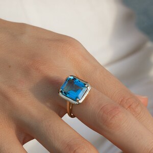 Vintage ring London blue topaz 14K Gold ring Rose gold ring Gemstone ring prong setting Solitaire ring Large gem image 4