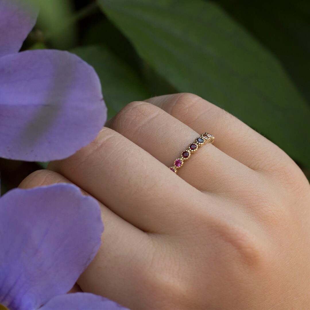 Gorgeous eternity ring with sapphire, ruby, amethyst, blue topaz, citrine, rainbow, ombre, gold ring, gift for her, rose gold
