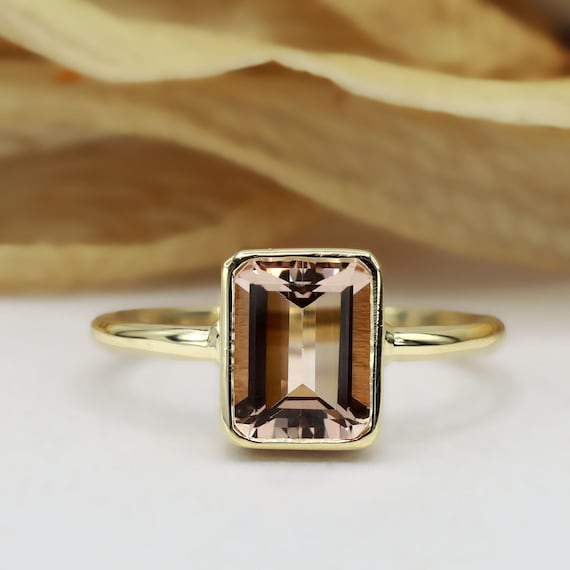 Morganite ring / pink morganite ring / engagement ring / Bezel set / Promise ring / Best friend ring / 14K Gold ring