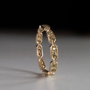 Peridot Eternity ring -  green stone ring - thin band - dainty gold ring - stacking ring - light green