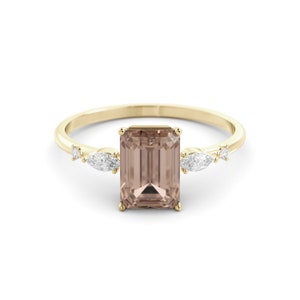 Pink Morganite ring, Diamond ring, anniversary ring, engagement ring. dainty ring, 14K gold ring, emerald cut, promise ring