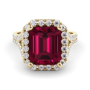 Stunning Ruby Diamond halo ring - Made in 10K or 14K Gold - Luxury Diamond halo Ruby ring