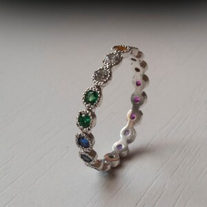 White Gold Eternity ring Sapphire Ruby Citrine Emerald Garnet Blue Topaz Thin band Silver Amethyst image 2