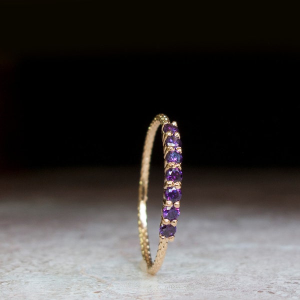 Half eternity ring Amethyst ring - purple stone ring