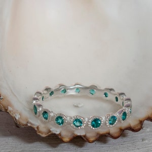 Eternity Ring Silver with Emeralds Emerald eternity ring Silver Stone ring Green stone ring May birthstone Ring image 1