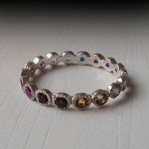 White Gold Eternity ring Sapphire Ruby Citrine Emerald Garnet Blue Topaz Thin band Silver Amethyst image 3