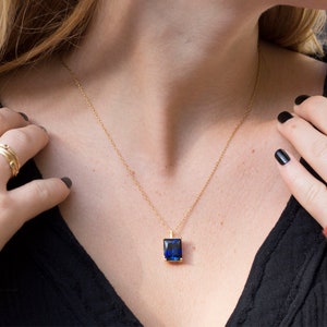 Sapphire necklace, blue sapphire, gold necklace, necklace, necklaces for women, sapphire jewelry, September birthstone, sapphire pendant image 2