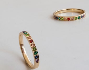 Half Eternity Gold ring - Sapphire - Citrine - Peridot - Emerald - Sapphire - Amethyst - Garnet - Ruby