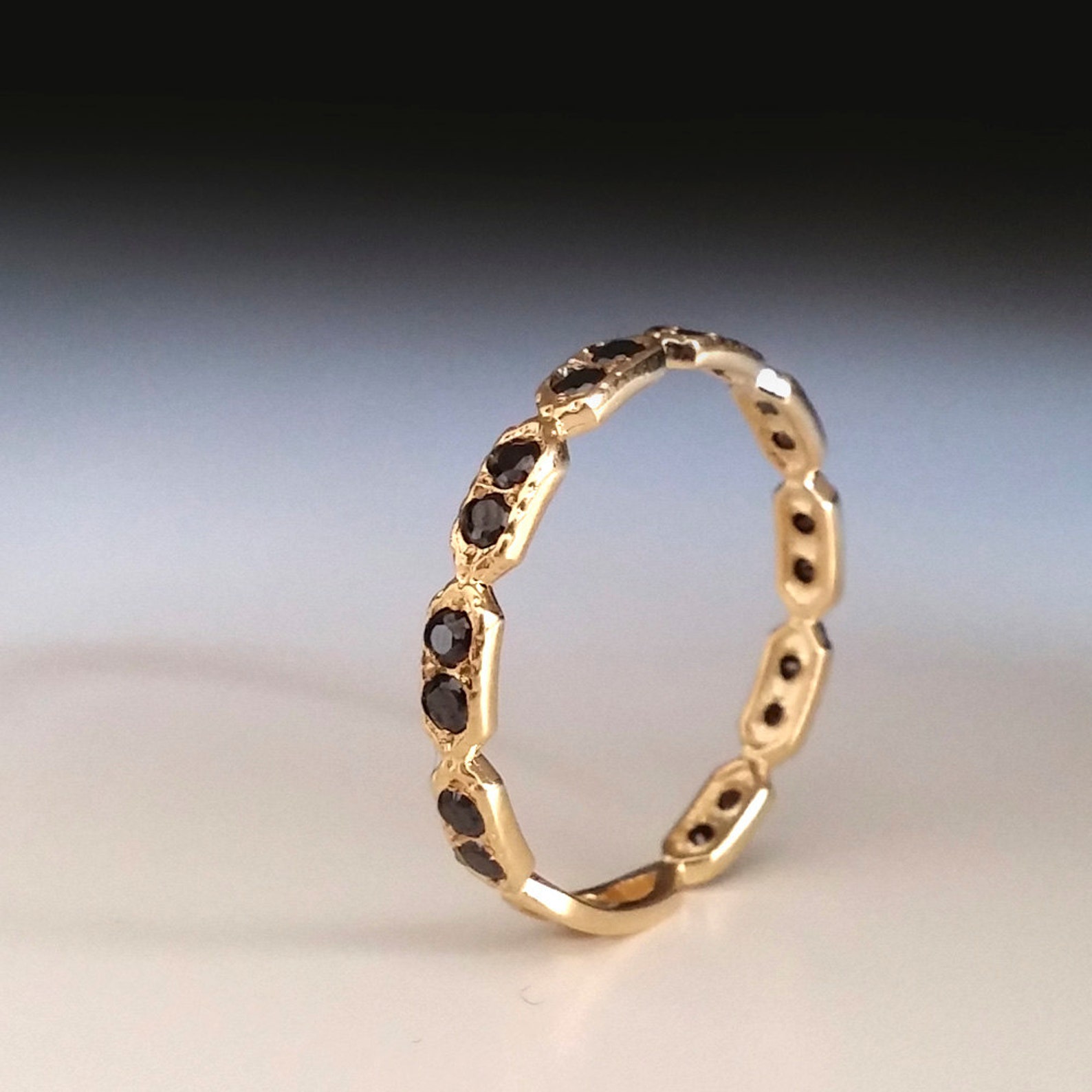 Eternity Ring Black Stone Ring Thin Band Dainty Gold Etsy