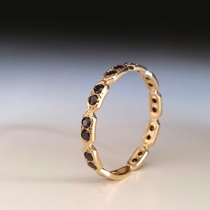 Eternity ring -  Black stone ring - thin band - dainty gold ring - stacking ring