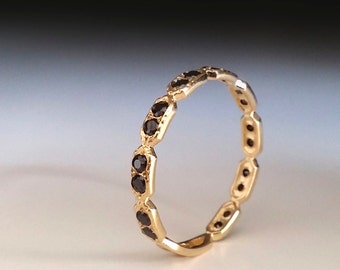 Eternity ring -  Black stone ring - thin band - dainty gold ring - stacking ring
