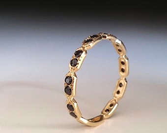 Eternity ring -  Black stone ring - thin band - dainty gold ring - stacking ring