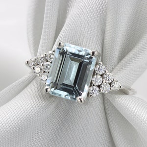 Aquamarine and Diamonds ring, 14K Gold ring, art deco ring, Vintage ring, Solitaire ring, Aquamarine, Diamonds image 1