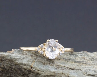 White sapphire ring, White sapphire and Diamond ring, engagement ring, unique ring, unique engagement, White sapphire engagement ring
