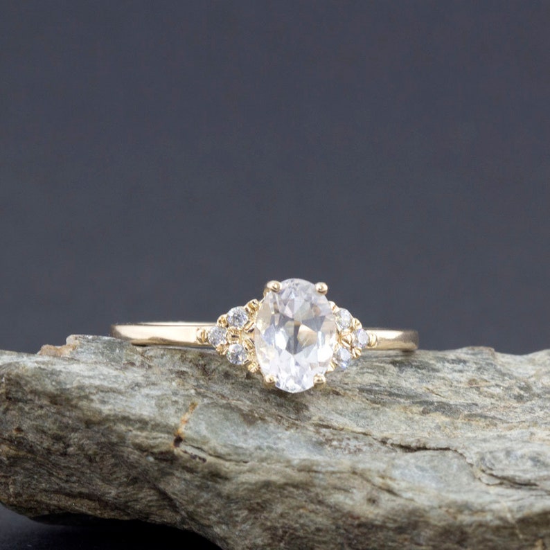White sapphire ring engagement ring White sapphire and Diamond ring unique ring unique engagement White sapphire engagement ring
