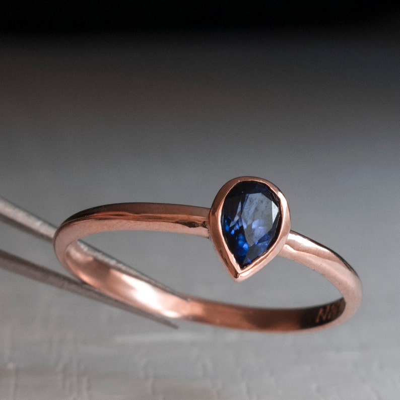 Sapphire Pear Shaped ring Delicate Gold ring Blue Stone Ring Tear Shaped Sapphire Ring Something Blue Sapphire Engagement Ring July image 1