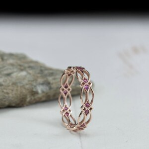 Celtic Eternity Ring Ruby Ring July birthstone Gold Ring texture pattern Victorian Gothic image 2