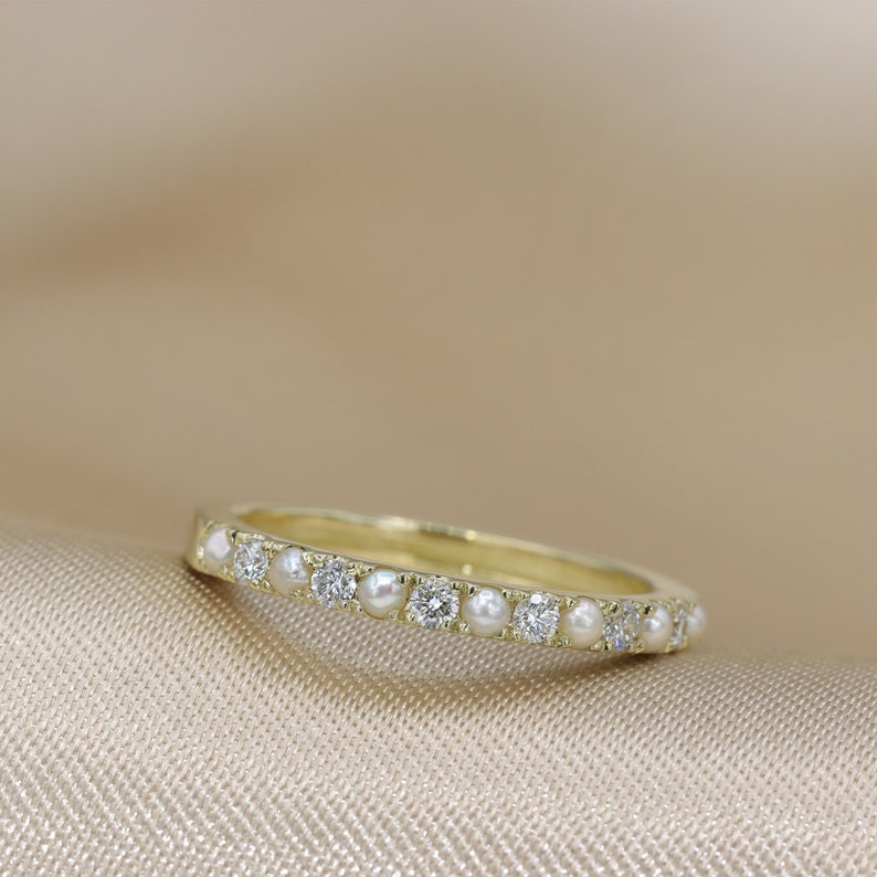 Diamonds and Pearls alternating half eternity Gold Ring image 1