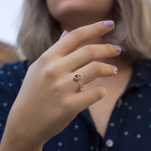 Tourmaline ring, Ruby ring, green tourmaline ring, pink, pear cut, 14K gold ring, diamond ring, promise ring, rose gold ring, art deco, gift image 3
