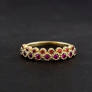 Padparadscha Stacking gold crown ring - orange and pink Sapphires gold ring - Dual layer gemstone ring - half eternity ring -
