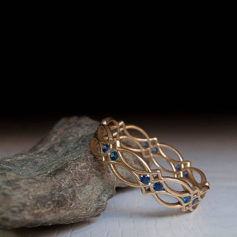 Celtic Eternity Ring Sapphire Ring Blue Stones Ring Gold Etsy