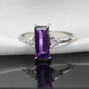 Amethyst Moissanite ring, vintage ring, baguette Amethyst , Purple gemstone, baguette ring solitaire, art deco, ring for women, antique image 4