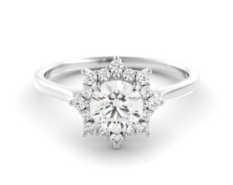 Halo Moissanite Ring: Silver Rhodium with Diamonds (1.04 Carat)