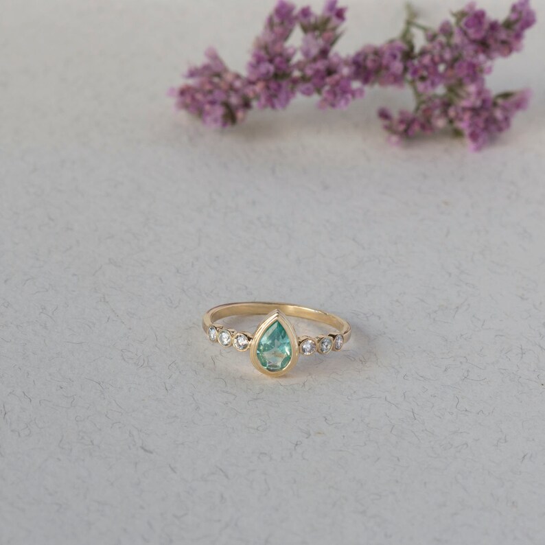 Gold ring / Diamond ring / Apatite gold ring / Gift for her / 14K Gold image 2