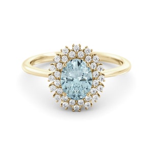 Princess Diana Inspired Aquamarine Diamond Halo Ring - Elegance Redefined