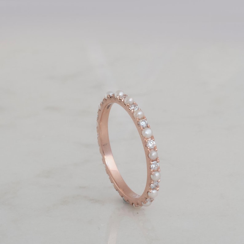Diamonds and Pearls alternating eternity Gold Ring Etsy