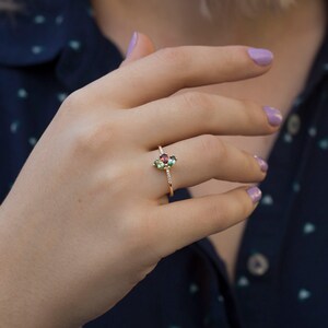 Tourmaline ring, Ruby ring, green tourmaline ring, pink, pear cut, 14K gold ring, diamond ring, promise ring, rose gold ring, art deco, gift image 7
