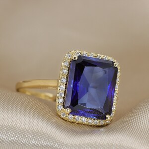 Blue Sapphire Diamond Ring Blue stone ring September birthstone gemstone ring sapphire diamond rings blue stone ring halo image 2