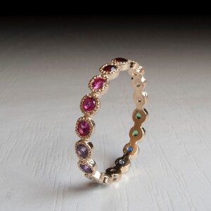 Gold Eternity ring Sapphire Ruby Citrine Emerald Garnet Blue Topaz Thin band yellow Amethyst image 2