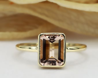 Morganite ring / pink morganite ring / engagement ring / Bezel set / Promise ring / Best friend ring / 14K Gold ring