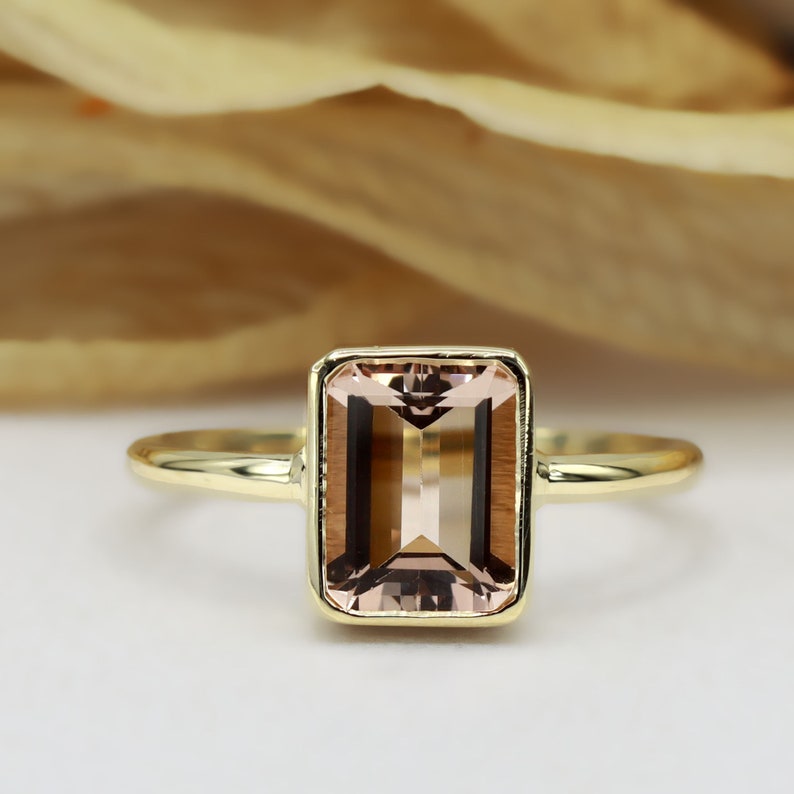 Morganite ring / pink morganite ring / engagement ring / Bezel set / Promise ring / Best friend ring / 14K Gold ring image 1