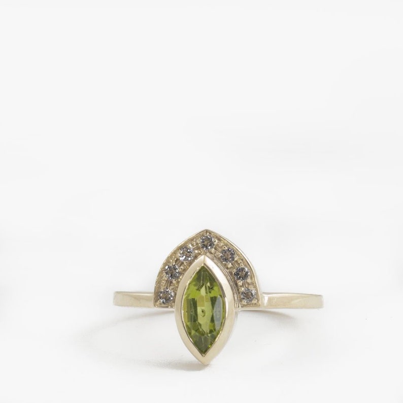 Vintage ring, diamond ring, Peridot ring, engagement ring, unique ring, unique engagement, Peridot engagement ring, halo Peridot ring image 2