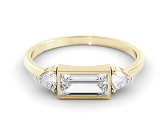 Diamond Engagement Ring: Modern Baguette Cut - Lab Created, 14K Gold