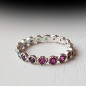 White Gold Eternity ring Sapphire Ruby Citrine Emerald Garnet Blue Topaz Thin band Silver Amethyst image 1