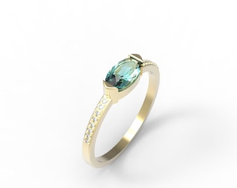 Blue/ Green Apatite and Diamond ring, Apatite ring, Diamond ring, diamond cluster