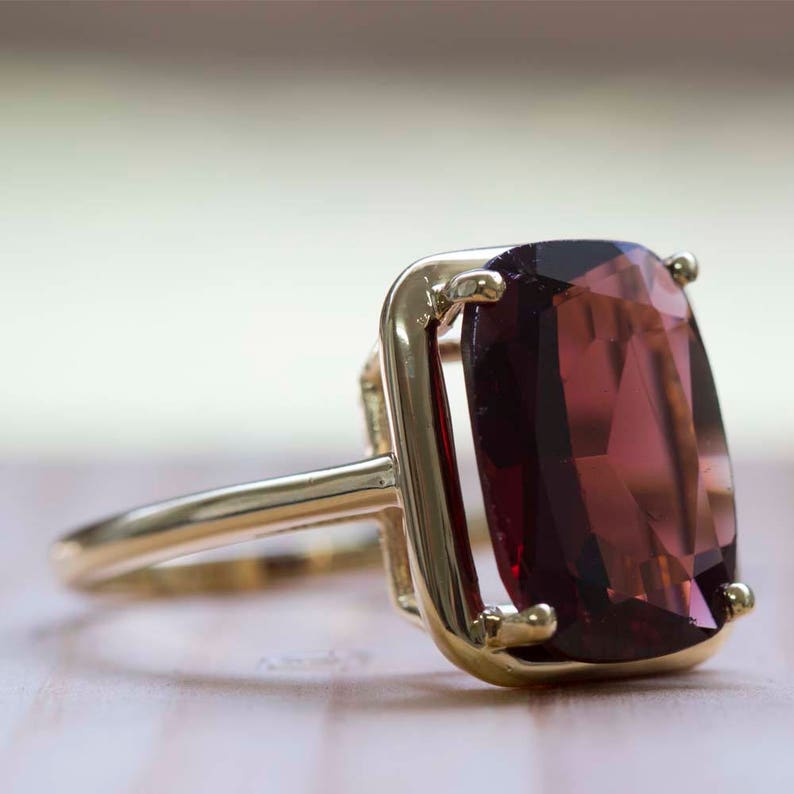 Large Gold Ring Emerald Cut Cocktail Ring Red Etsy
