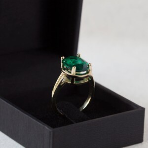 14K Green Emerald Solitaire ring Rose gold ring Oval cut gemstone 18K Gold ring gift for her Engagement ring image 5