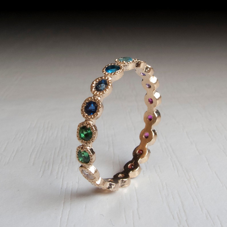 Gold Eternity ring Sapphire Ruby Citrine Emerald Garnet Blue Topaz Thin band yellow Amethyst image 5