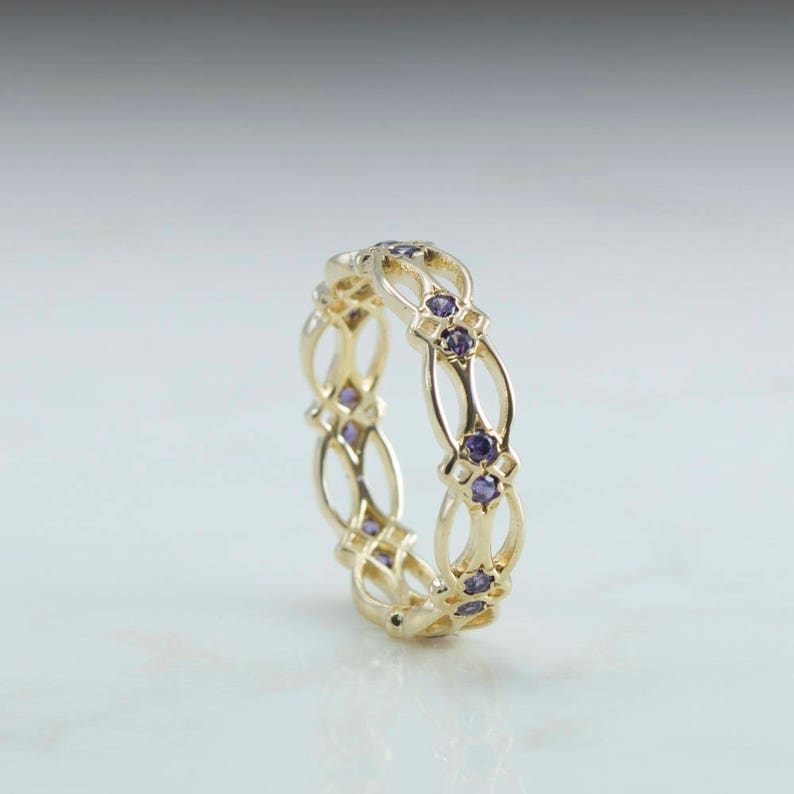 Amethyst Celtic Eternity Ring Amethyst Ring purple gemstone Gold Ring pattern victorian gothic image 2