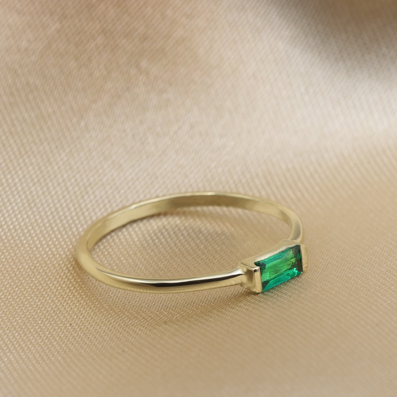 Emerald baguette ring, gold emerald ring, dainty emerald ring, 14 Karat gold ring , may birthstone, image 4
