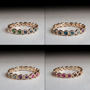 Gold Eternity ring Sapphire Ruby Citrine Emerald Garnet Blue Topaz Thin band yellow Amethyst image 3