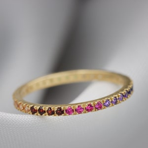 Rainbow eternity ring with 4 Diamonds and natural gemstones