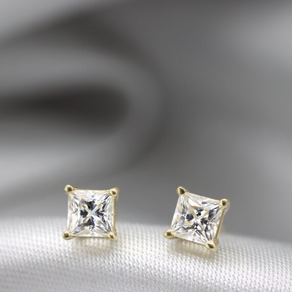 Moissanite Earrings, Princess Stud Earrings, Diamond